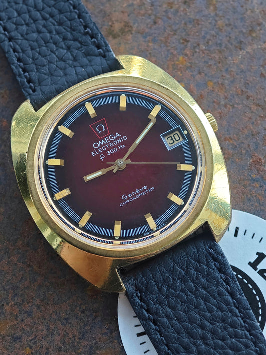 ULTRA RARE Bordeaux Dial OMEGA Electronic Geneve f300 & Buckle