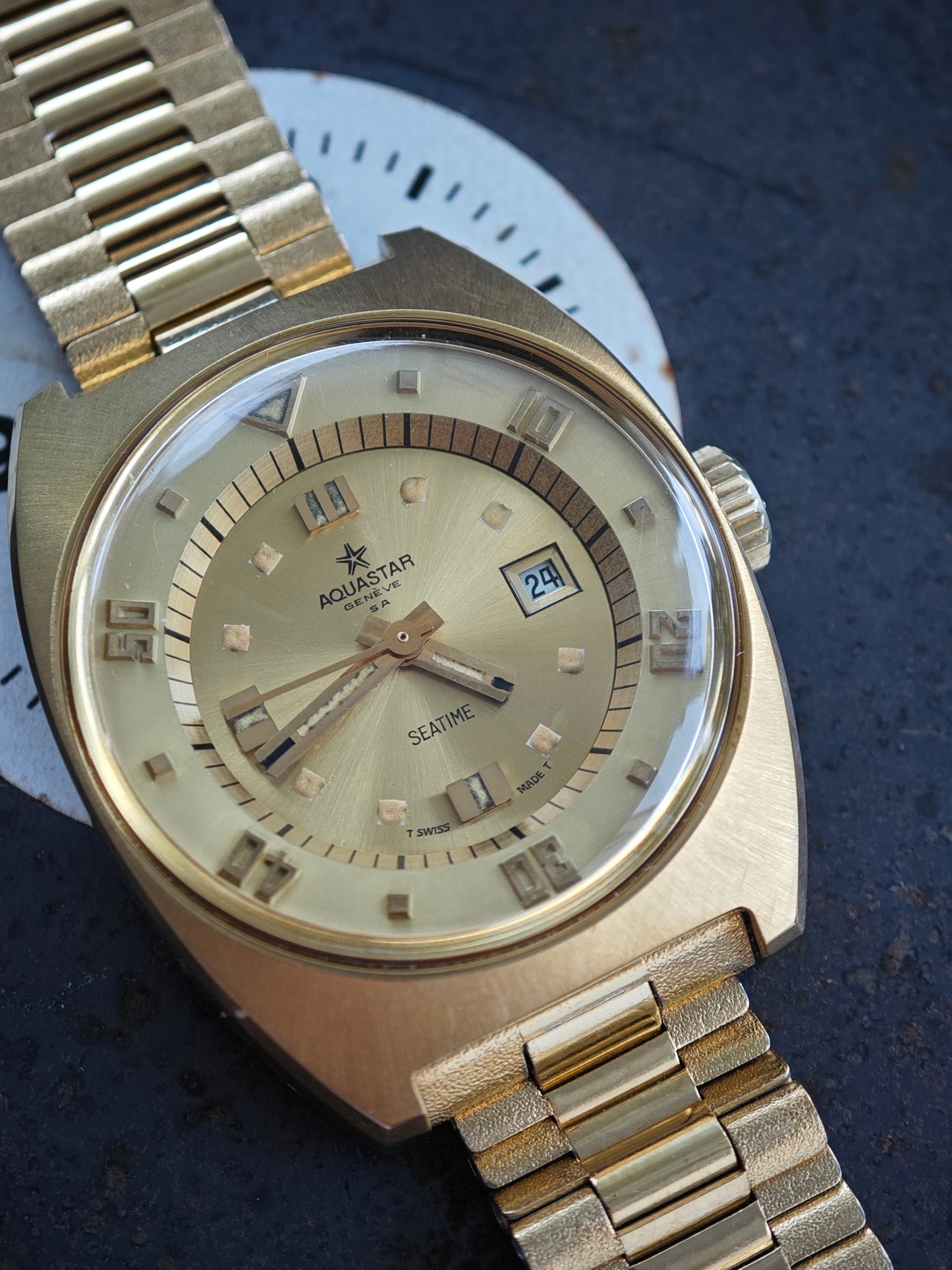 NOS Aquastar SeaTime vergoldet &amp; NSA Armband und Box UNISEX