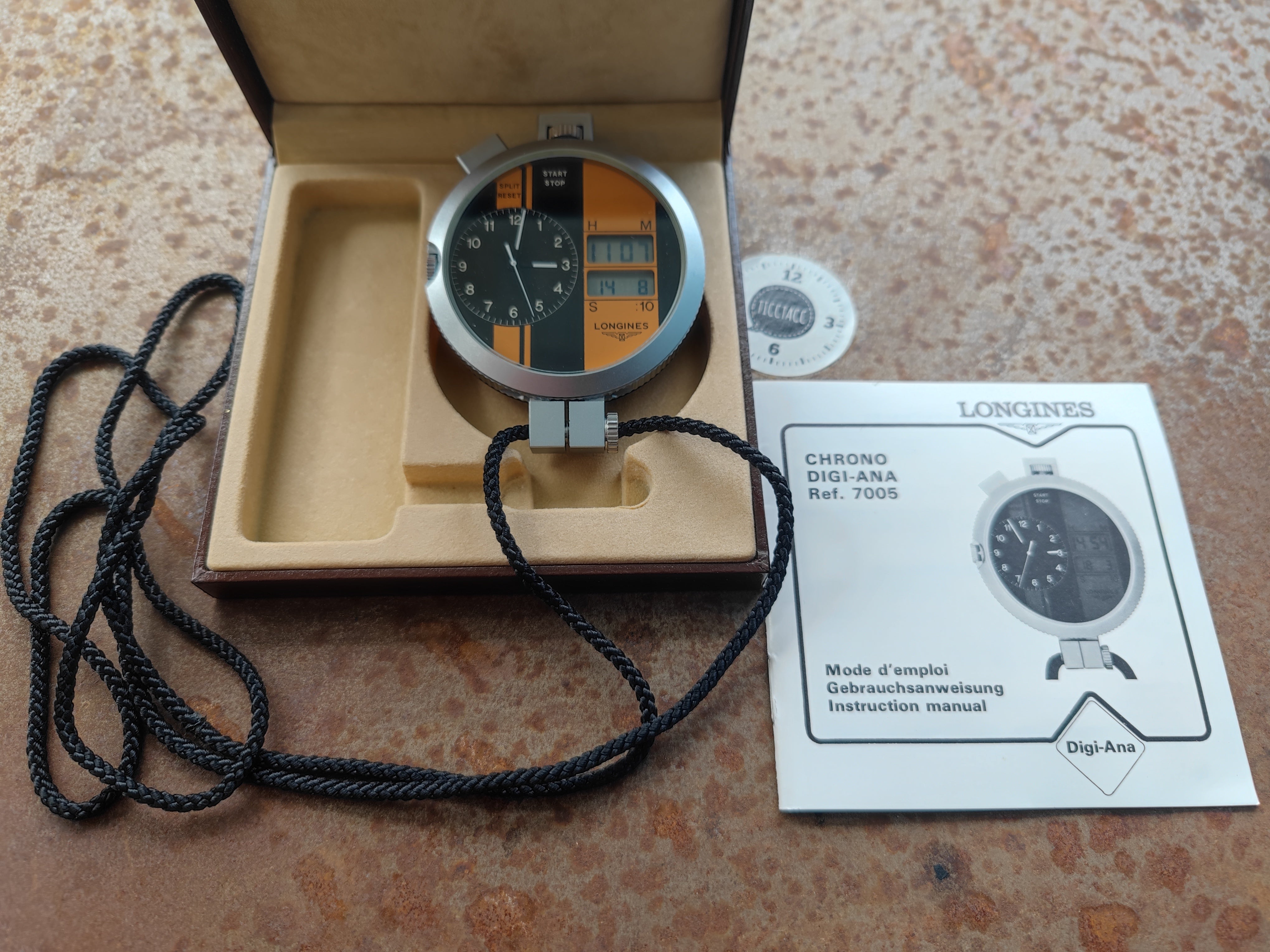 RARE LCD Longines Stopwatch Clock FULL SET BOX Manual TiccTacc