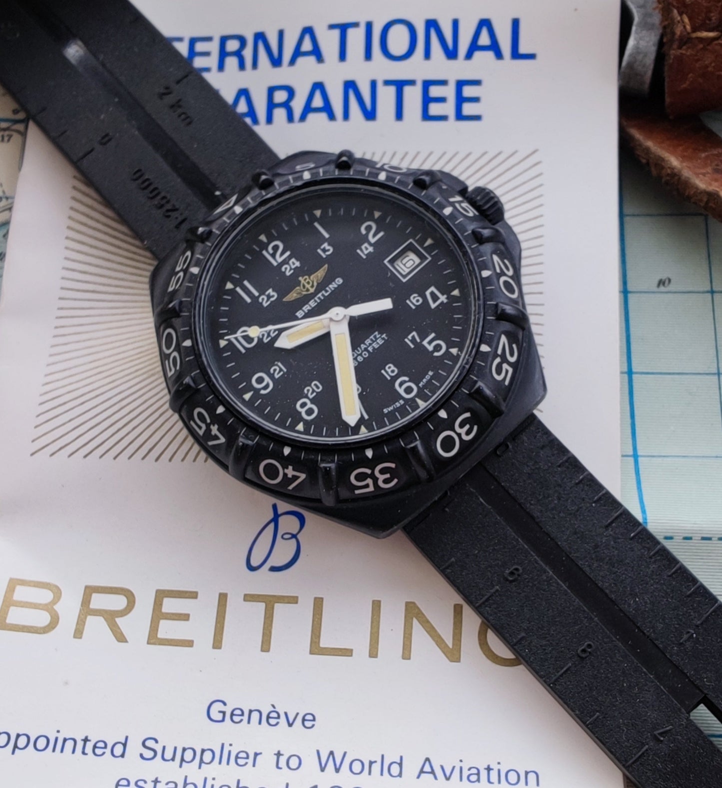 MINT+++ Breitling Colt Military PVD 80310 - strap & 1986 warranty