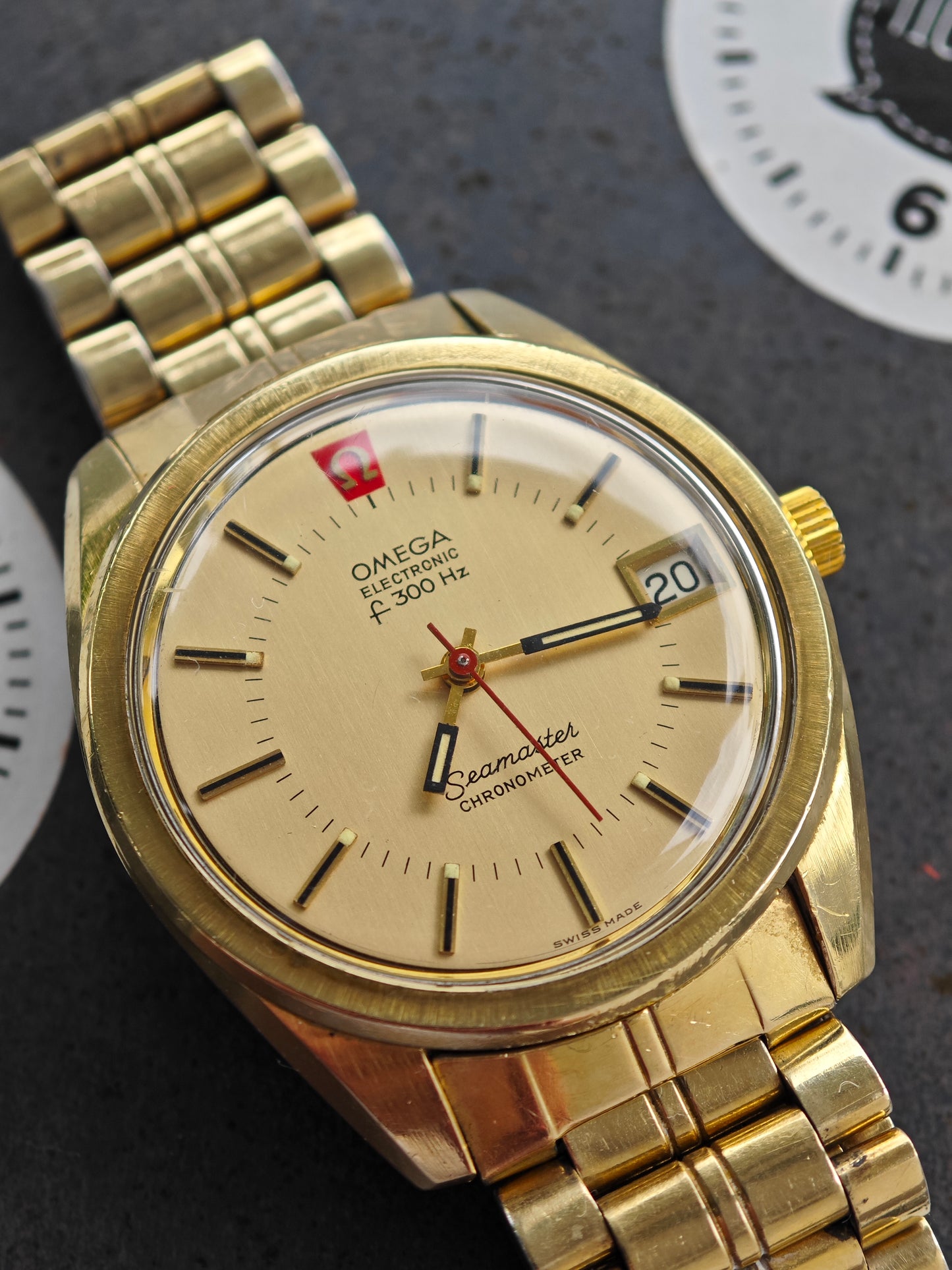 Rare gold plated OMEGA SEAMASTER Electronic f300 & bracelet