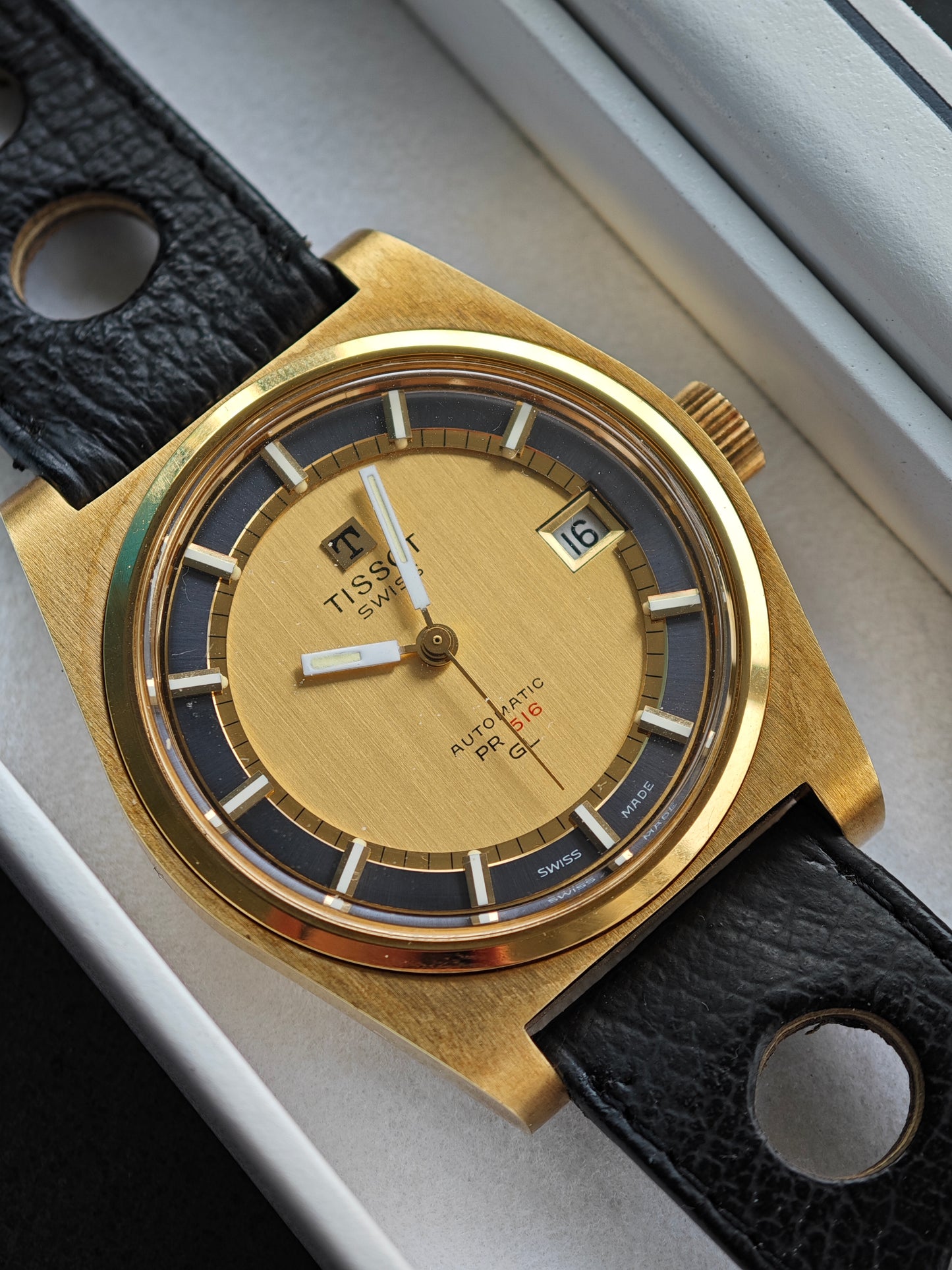 NOS Tissot PR516 GL Automatic goldplated & box