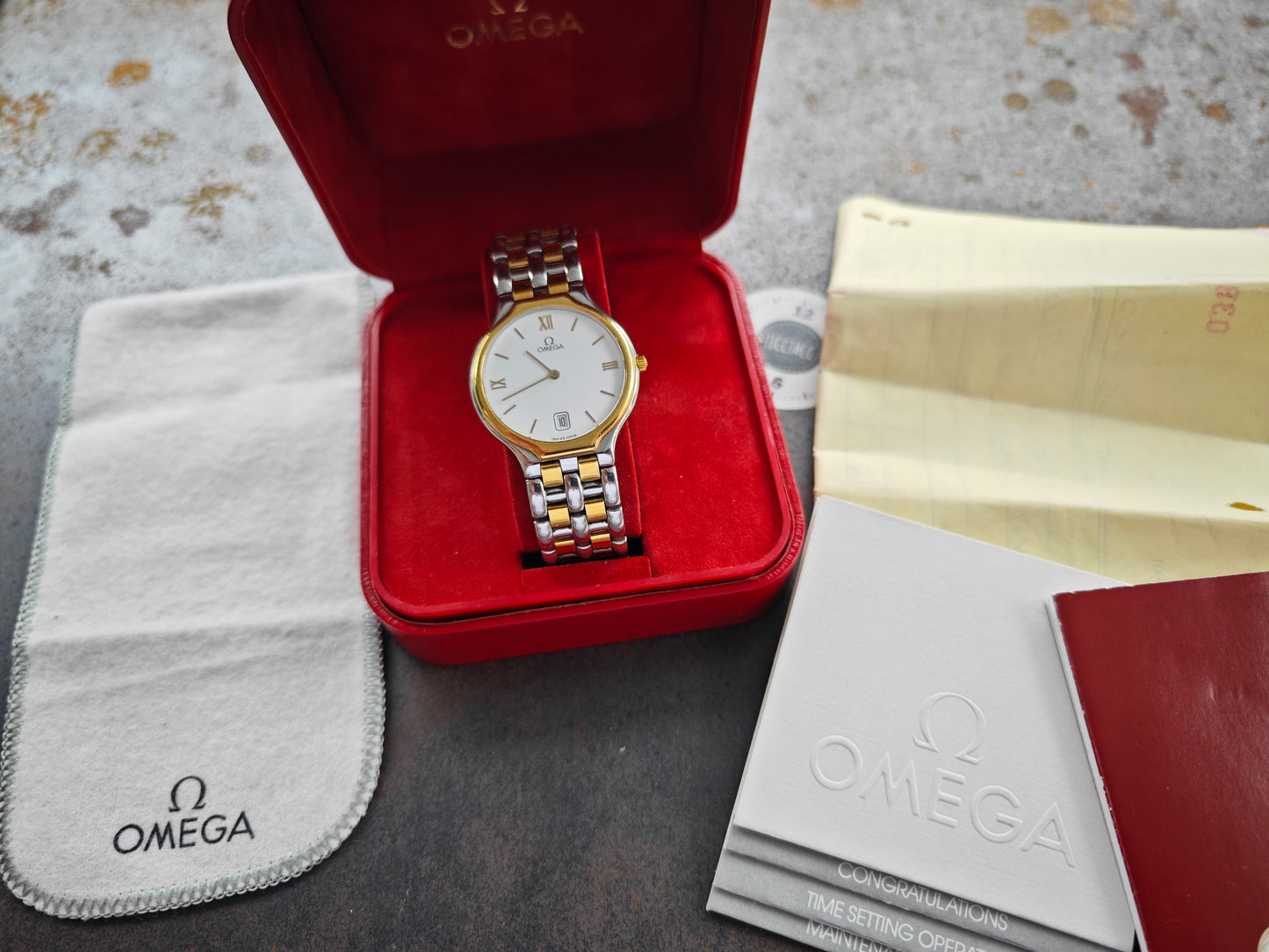 1993 MINT Omega DeVille "The Symbol - WHITE DIAL" bicolor version FULL SET