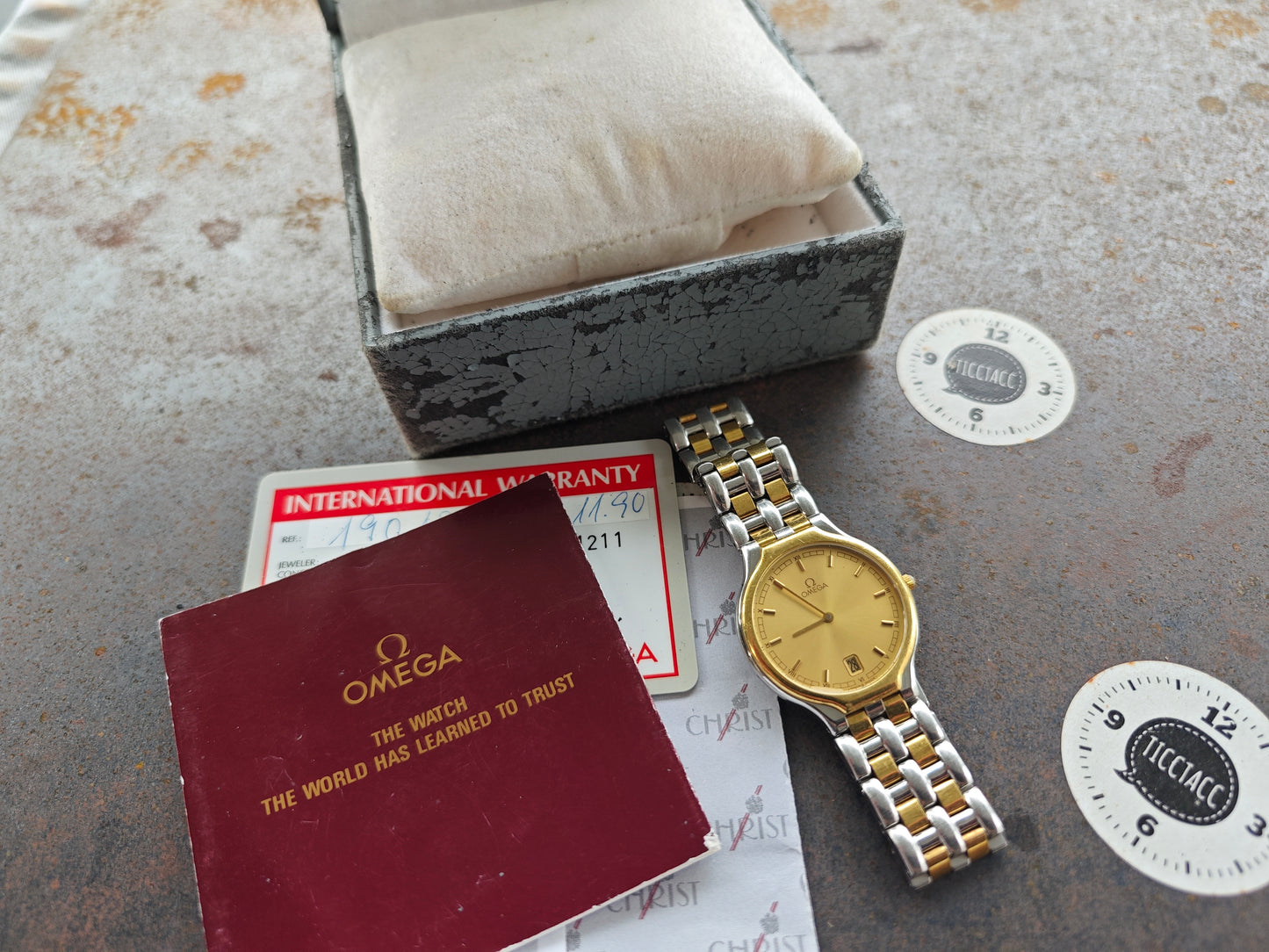 1990 Omega DeVille "The Symbol - Golden DIAL" bicolor version FULL SET