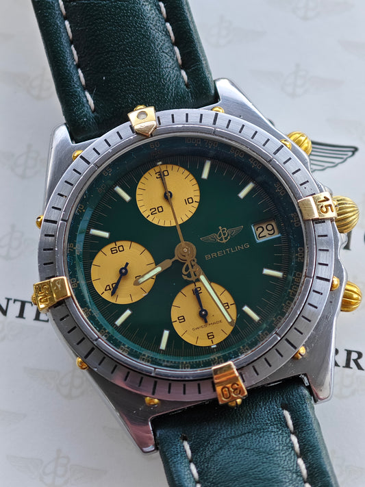 1990 Breitling Chronomat 81950 Racing Green Dial Bicolor & Papers