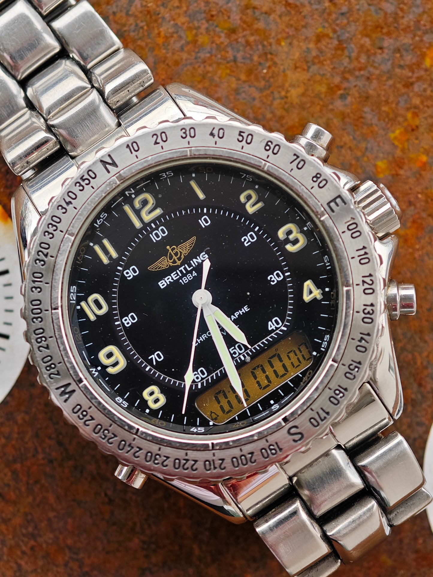 VERY GOOD 1999 Breitling REVEIL A51035 & Black Dial & Papers