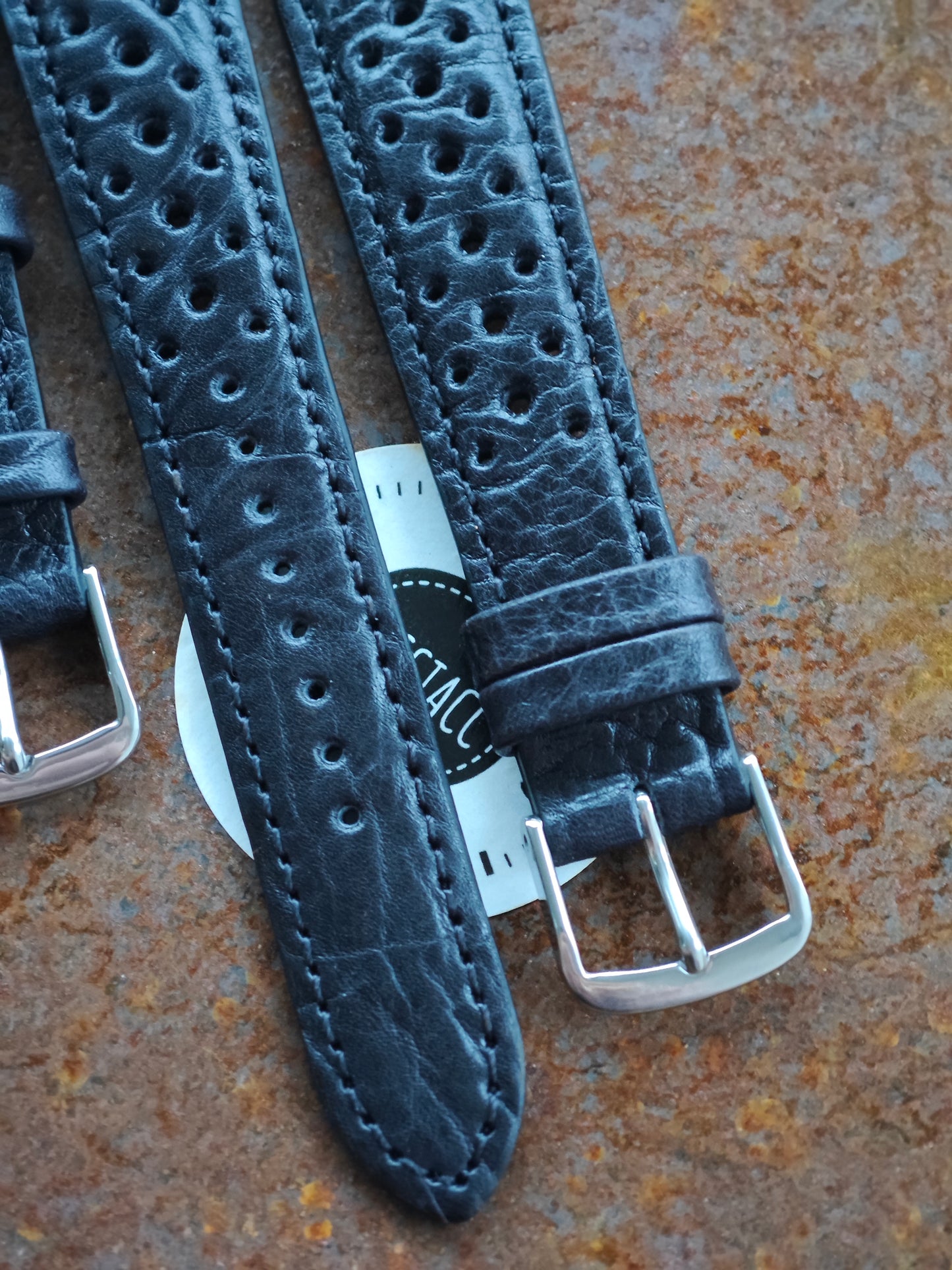 Two handmade Leather Straps "Racing Design" 20mm/16mm black