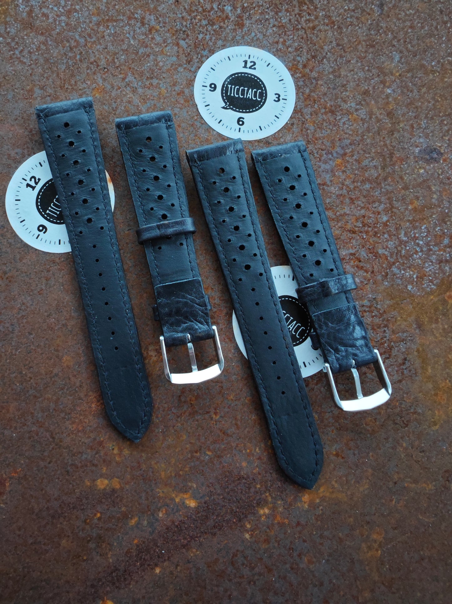 Two handmade Leather Straps "Racing Design" 20mm/16mm black