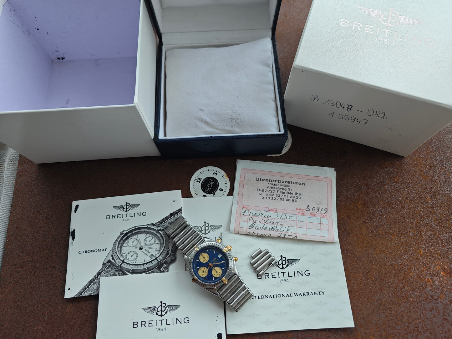 1994 Breitling Chronomat B13048 Bicolor Blue Dial - FULL SET