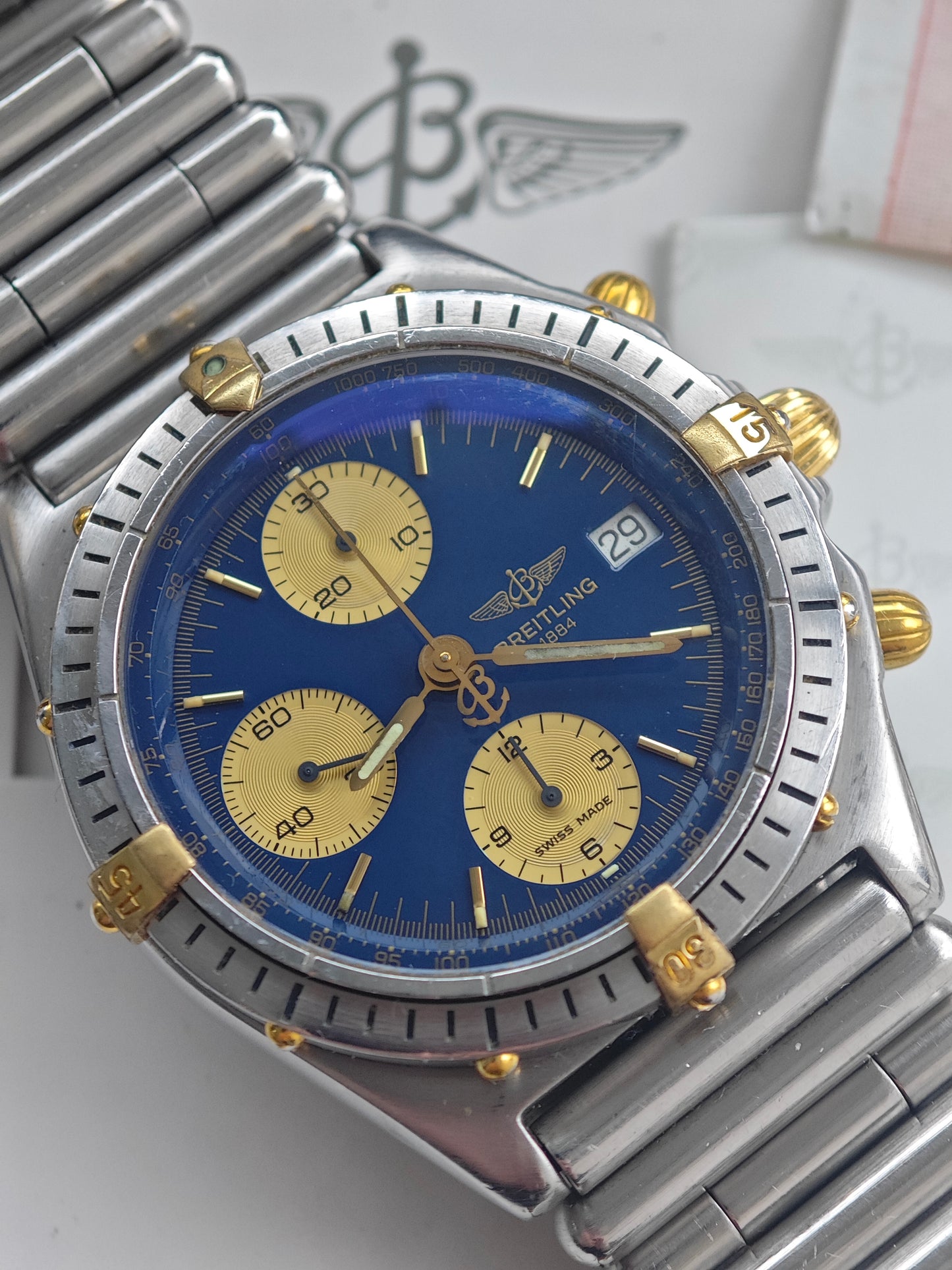 1994 Breitling Chronomat B13048 Bicolor Blue Dial - FULL SET