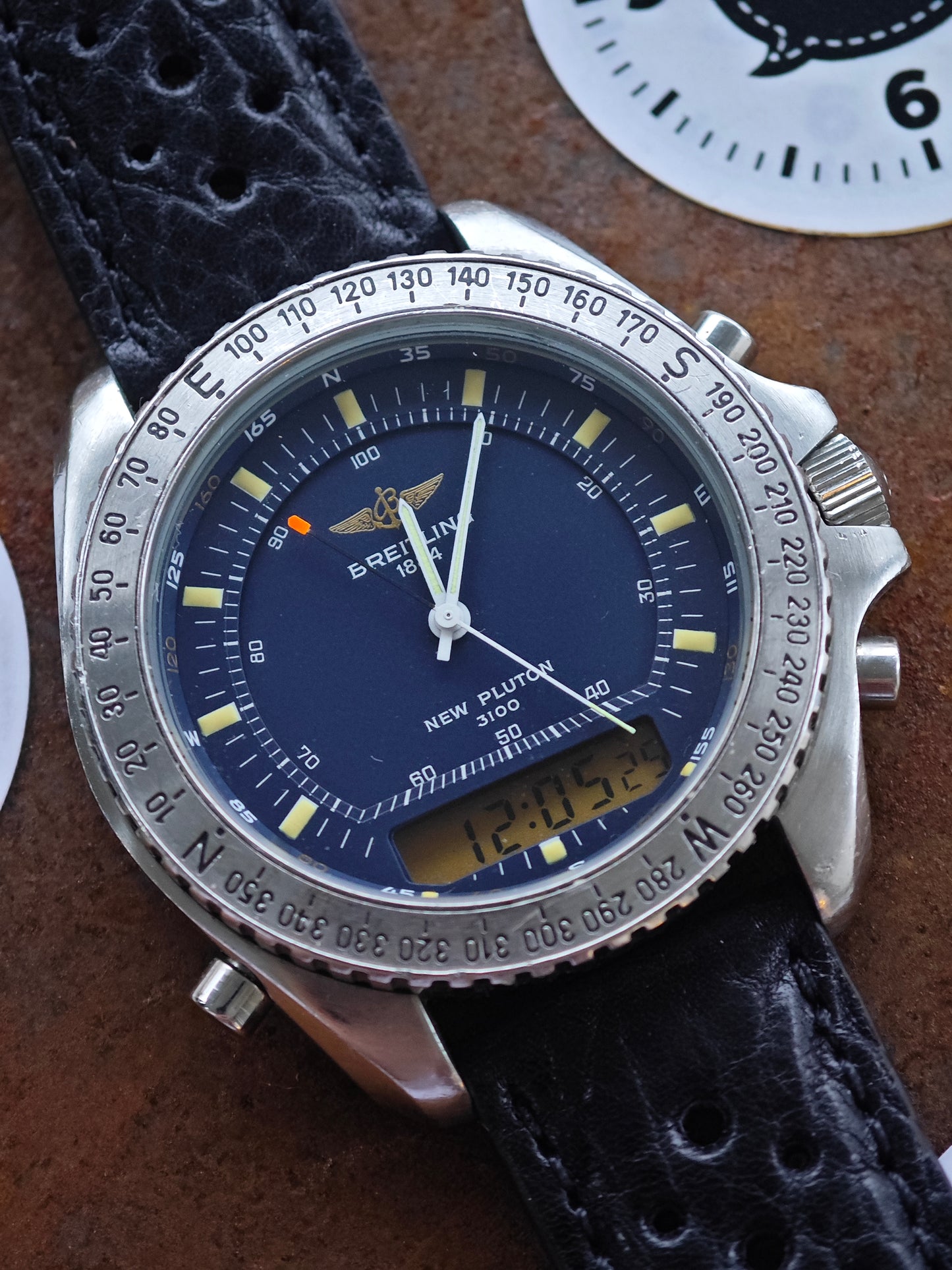 Vintage Breitling Pluton A51038 blue dial & leather strap