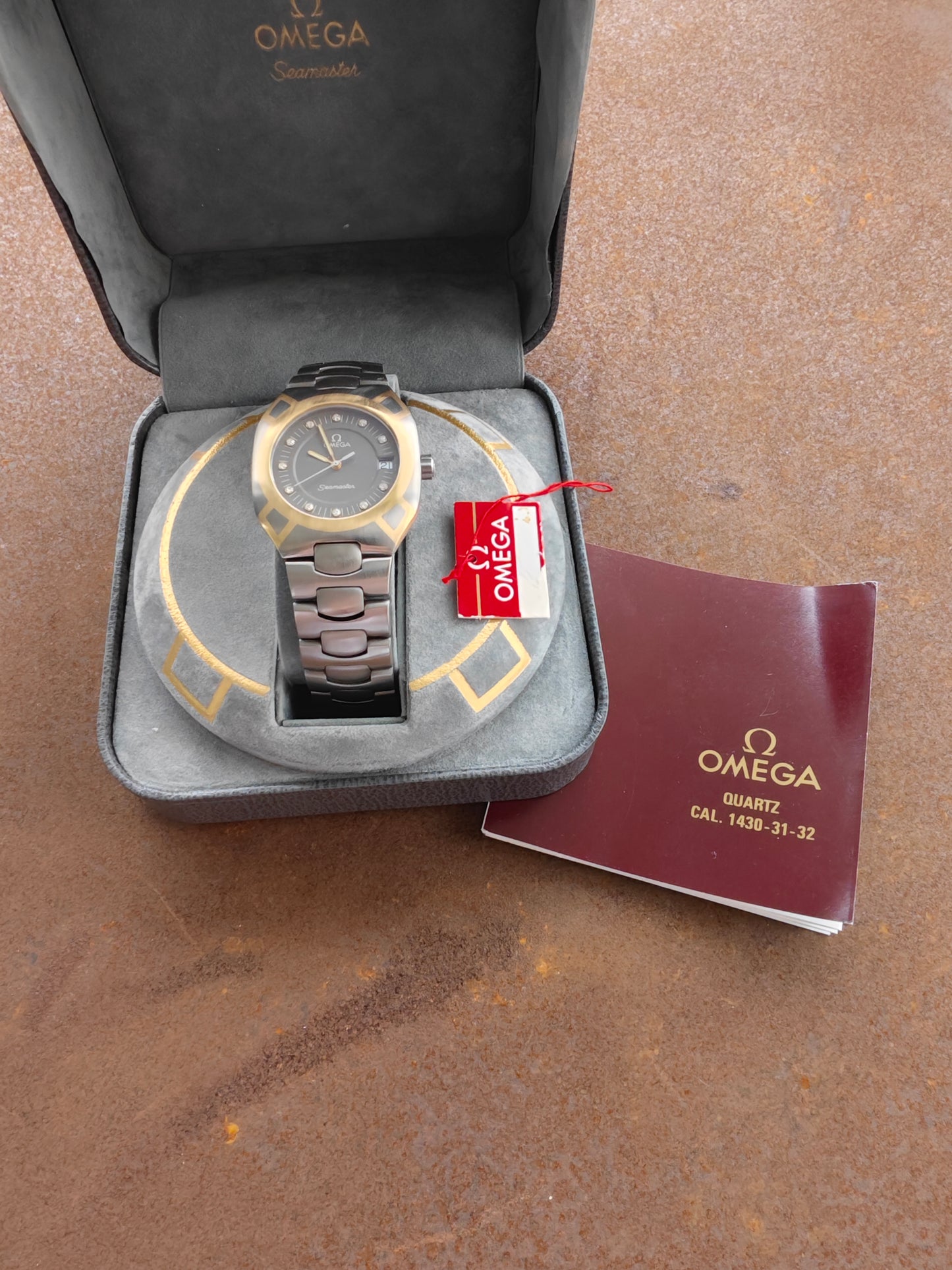 MINT OMEGA Polaris Titanium/Gold FULL SET Diamonds UNISEX