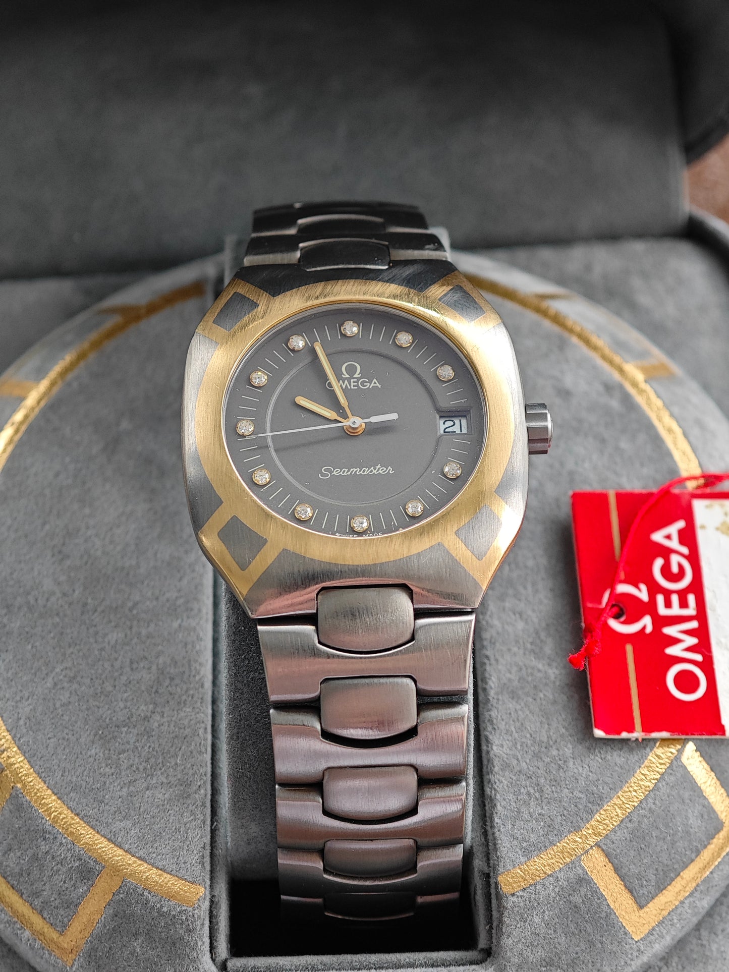 MINT OMEGA Polaris Titanium/Gold FULL SET Diamonds UNISEX