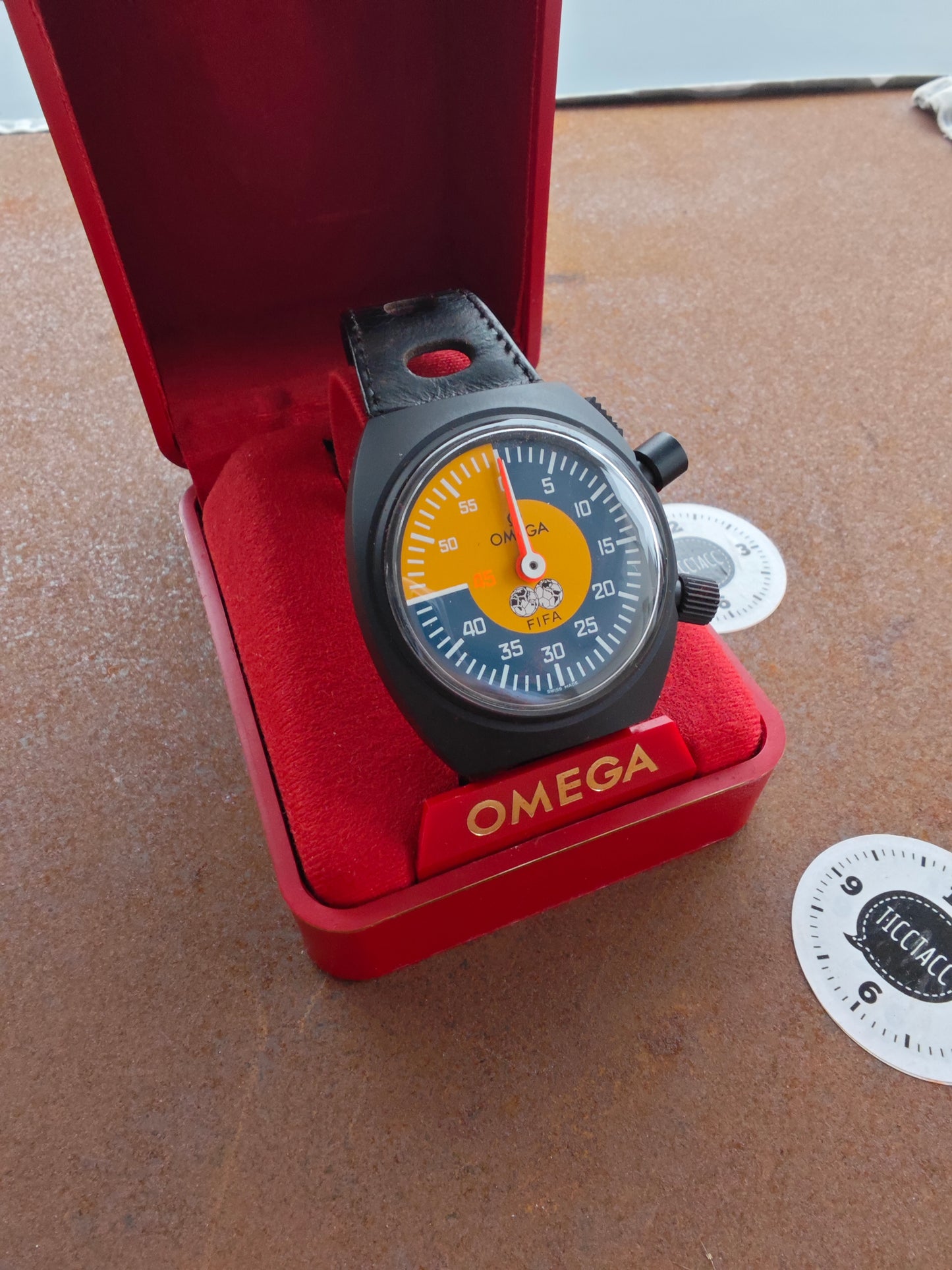 N.O.S. OMEGA FIFA Soccer PVD Stopwatch & original BOX