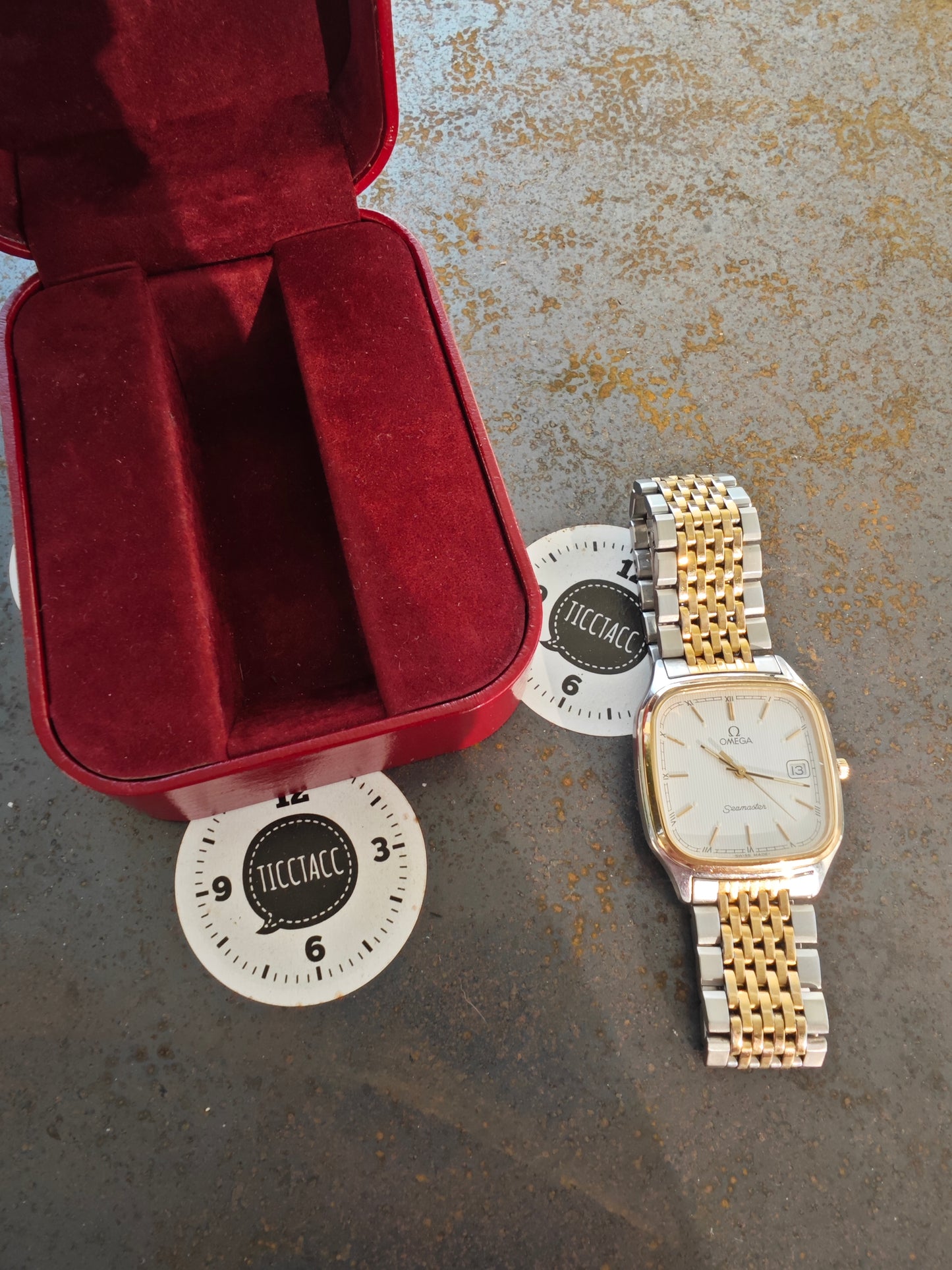 NEUWERTIGES OMEGA Seamaster BREST Bicolor 1430 &amp; burgunderfarbene Box