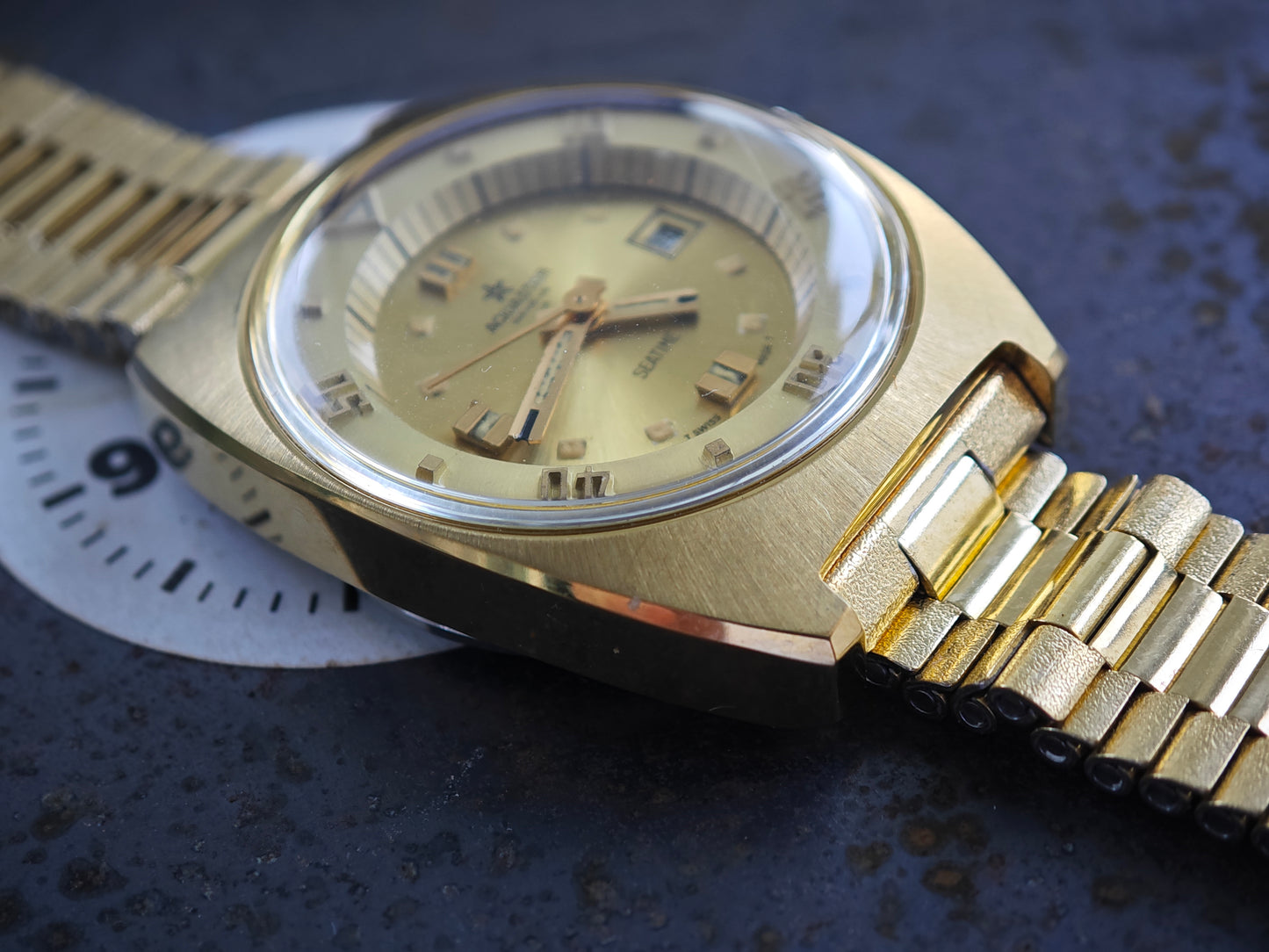 NOS Aquastar SeaTime vergoldet &amp; NSA Armband und Box UNISEX