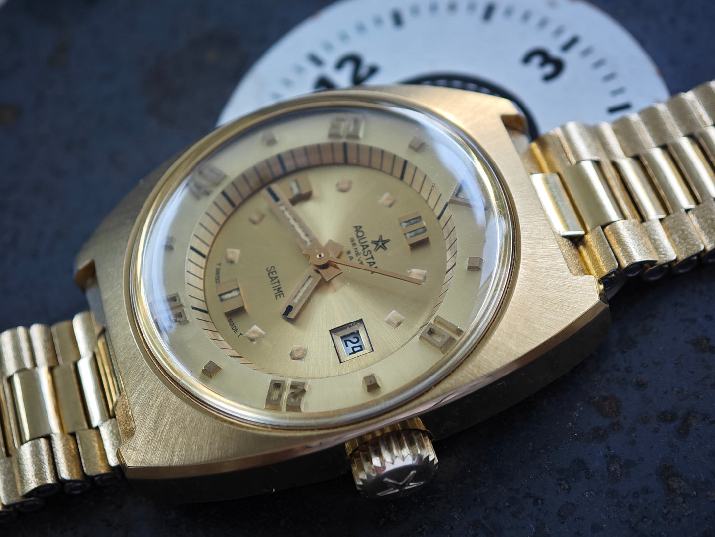 NOS Aquastar SeaTime vergoldet &amp; NSA Armband und Box UNISEX