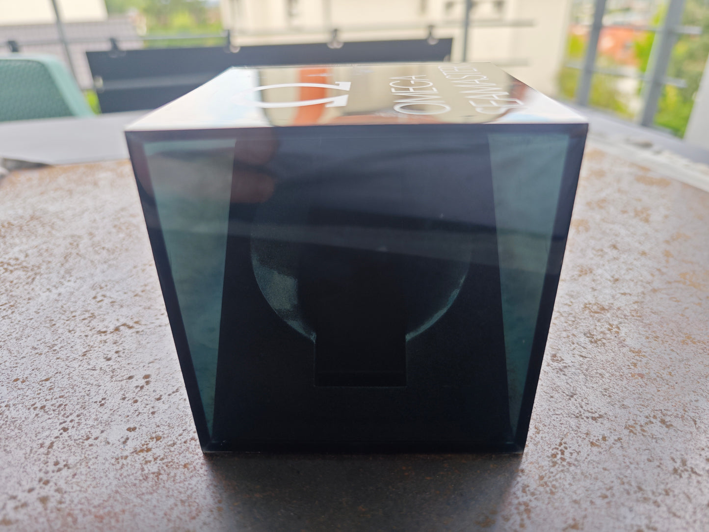 Scatola cubica in plexiglas OMEGA SEAMASTER estremamente rara per i modelli OMEGA Ploprof 600 e 1000