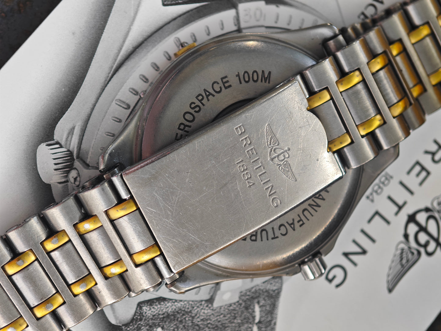 Breitling Aerospace F56062, blaues Zifferblatt, zweifarbig – komplettes Set, 1995