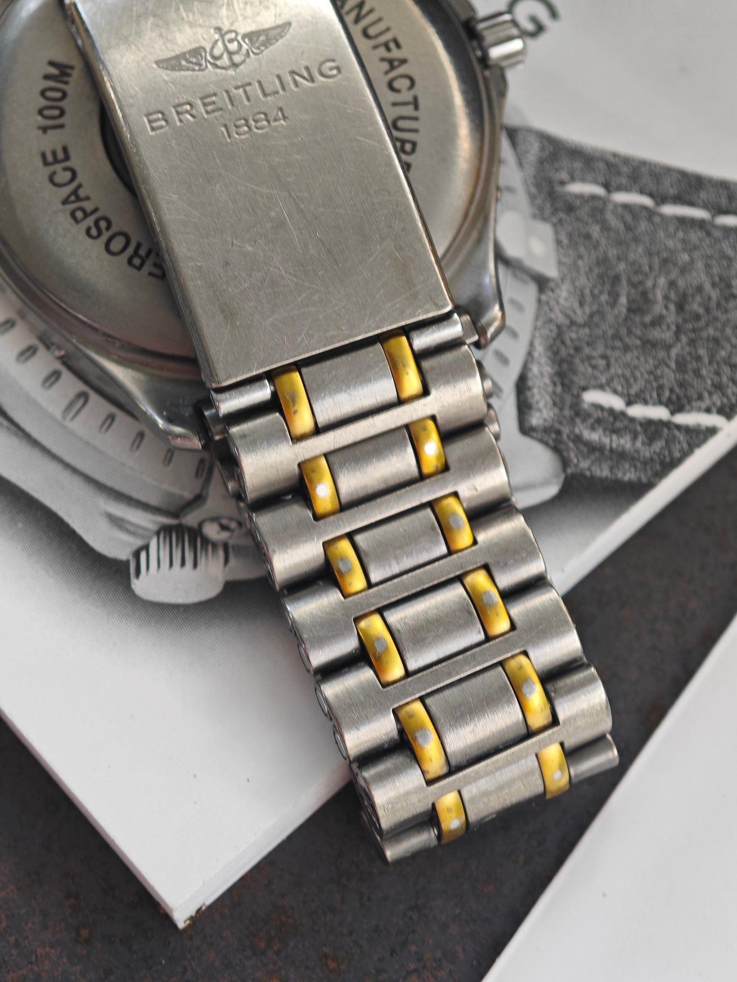 Breitling Aerospace F56062, blaues Zifferblatt, zweifarbig – komplettes Set, 1995