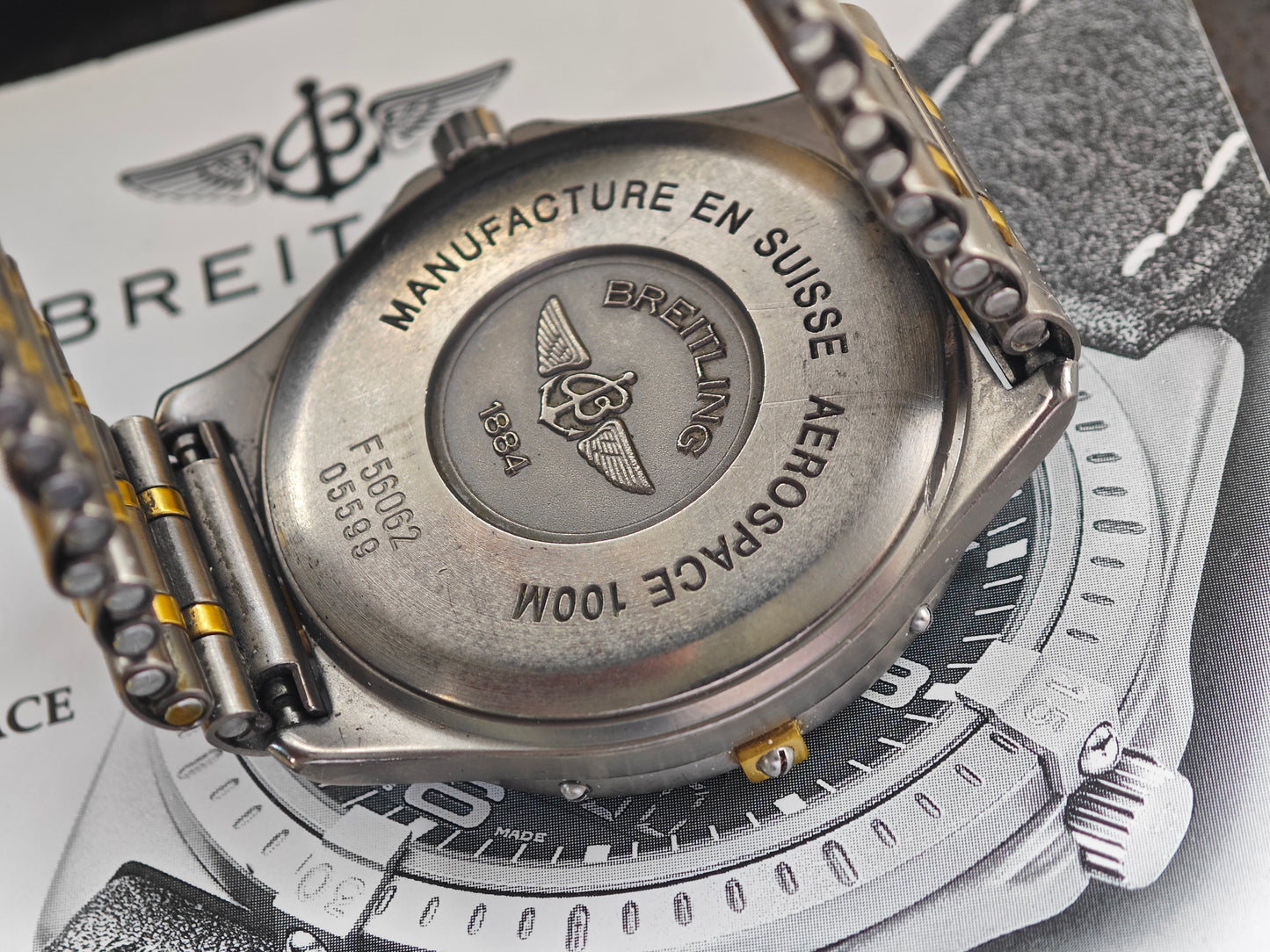 Breitling Aerospace F56062, blaues Zifferblatt, zweifarbig – komplettes Set, 1995