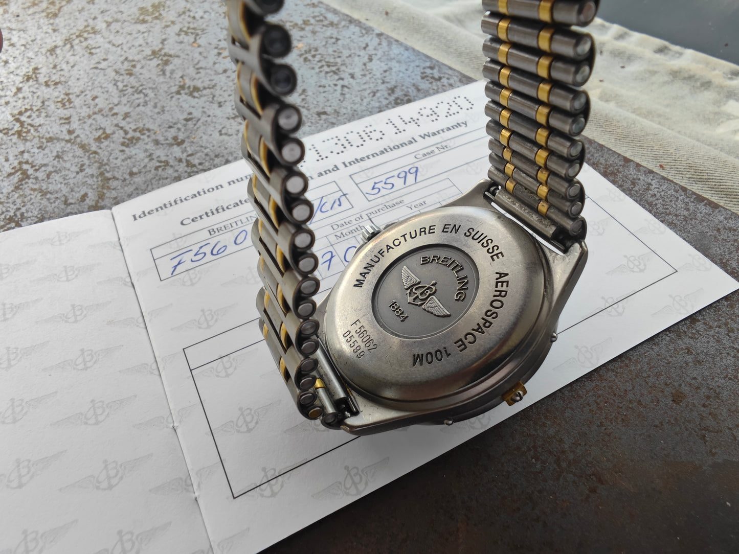 Breitling Aerospace F56062, blaues Zifferblatt, zweifarbig – komplettes Set, 1995