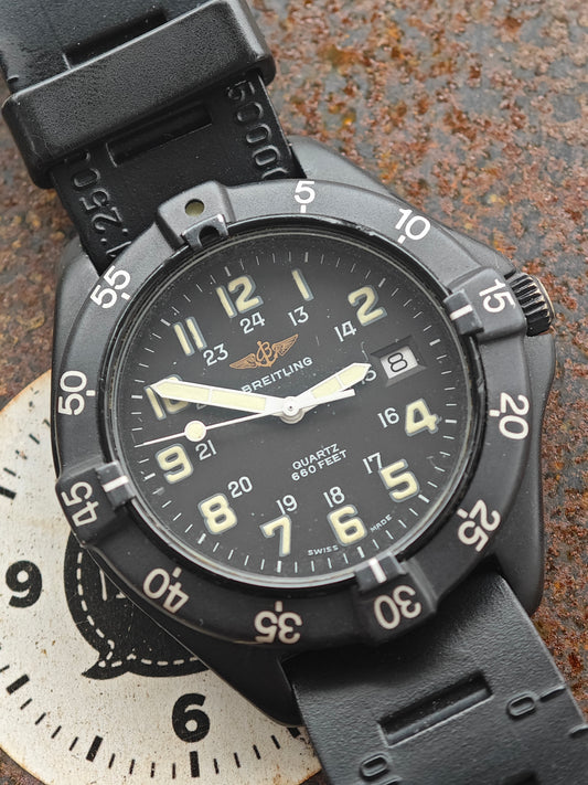 Amazing Breitling COLT 1st Generation Military watch black PVD & original Rubber Strap !!!