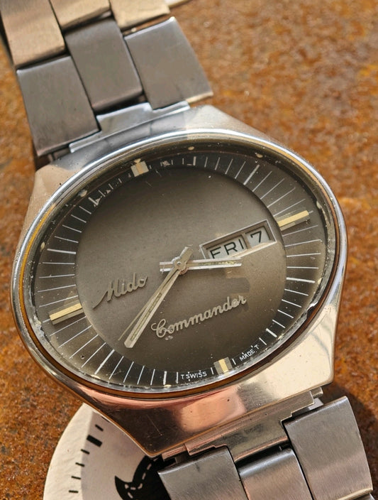MIDO SPACE COMMANDER Vertical-Oval From 1979/1980 SERVICE & Bracelet 19,5cm